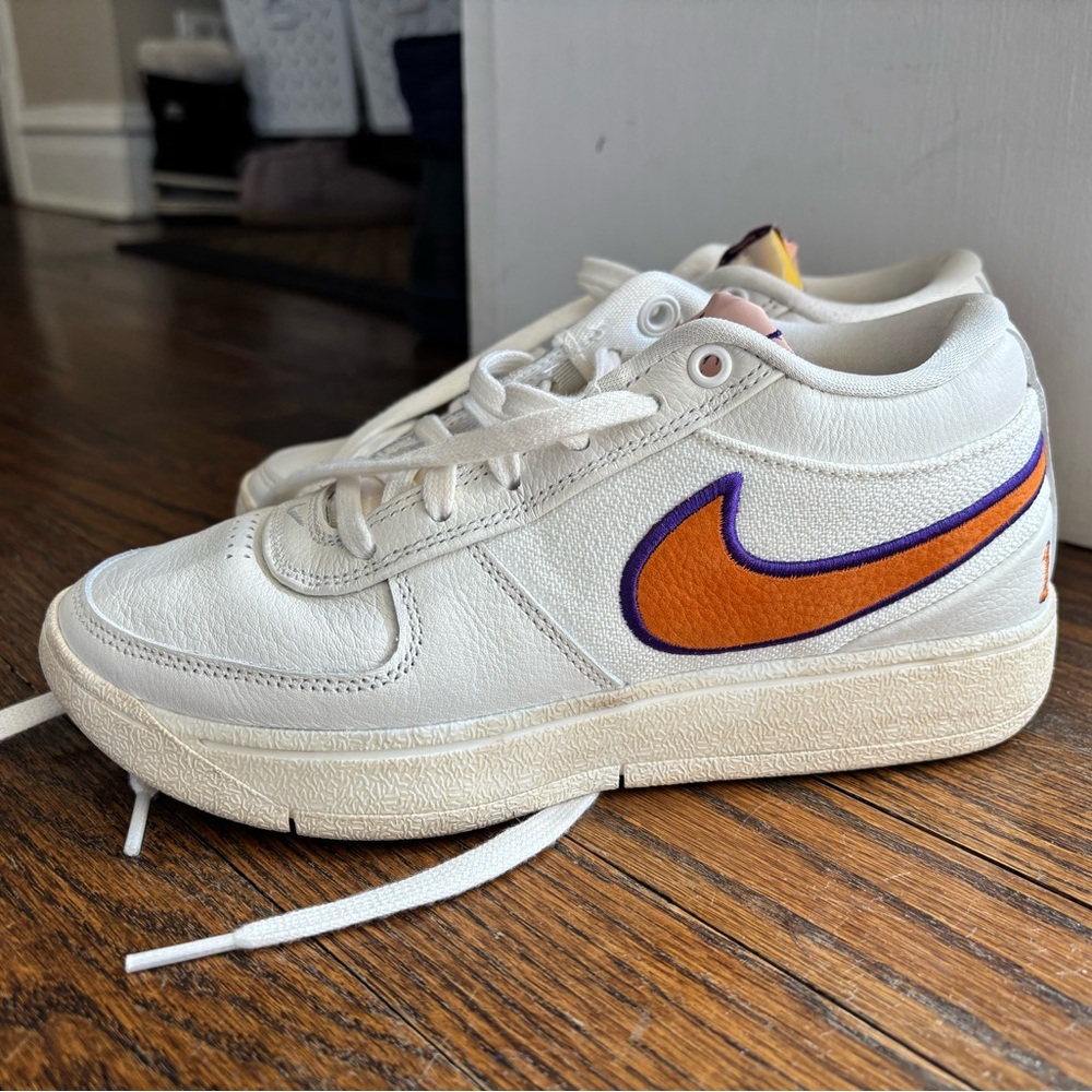 Nike Kids White Sneakers with Orange and Purple Swoosh - Picture 4 of 4